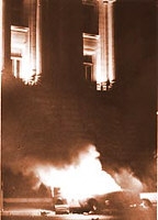 Burning cop car in front of City Hall San Francisco White Night Riot May 1979.JPG